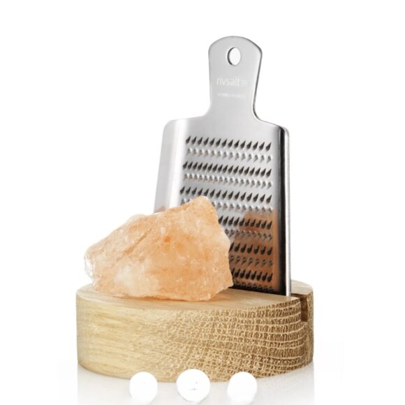 RIVSALT Pink Himalayan Rock Salt with Metal Grater and Wooden Stand New in Box - Picture 5 of 5